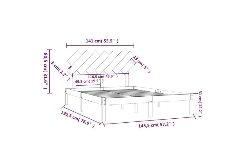 beBasic sengeramme 140x190 cm massivt træ - Brun - Sengeramme & sengestel