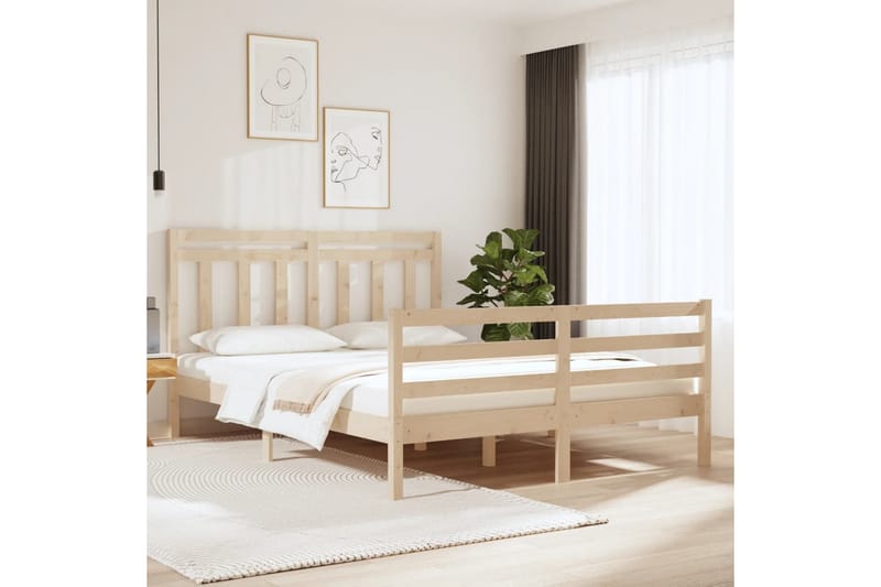 beBasic sengeramme 140x190 cm massivt træ - Brun - Møbler - Senge - Sengeramme & sengestel