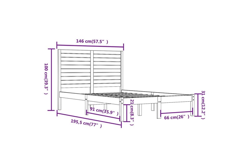 beBasic sengeramme 140x190 cm massivt træ - Brun - Møbler - Senge - Sengeramme & sengestel