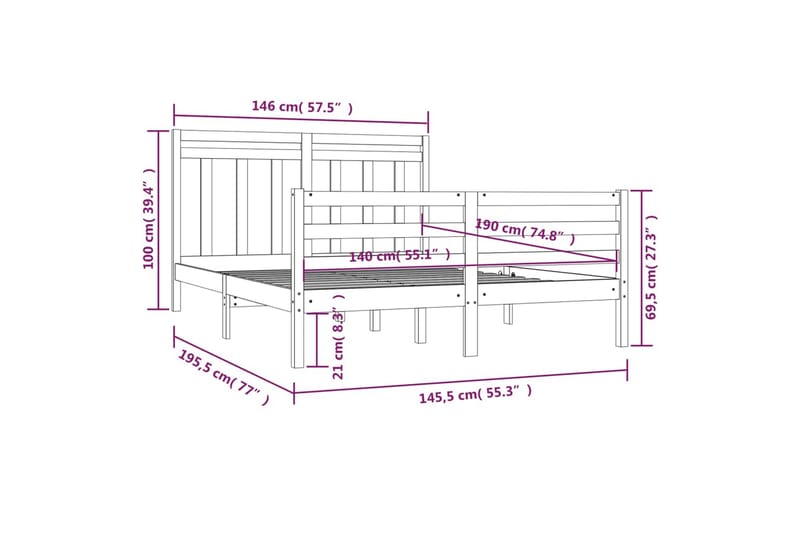 beBasic sengeramme 140x190 cm massivt træ - Brun - Sengeramme & sengestel