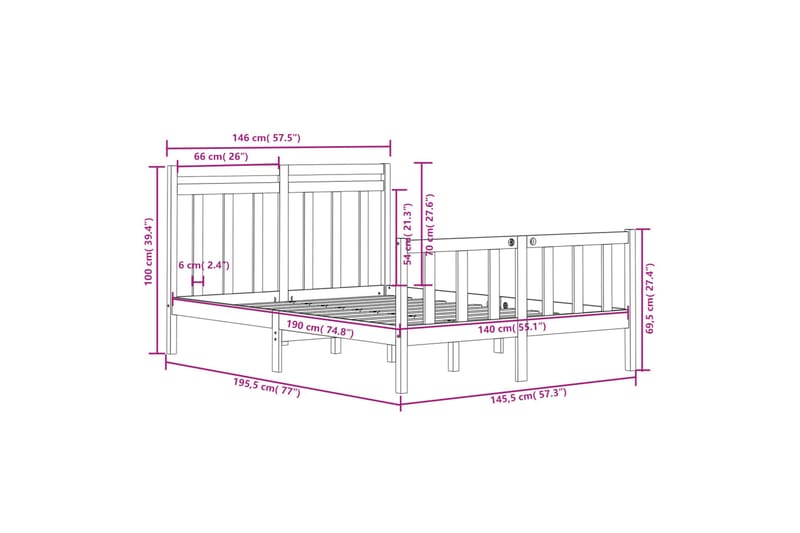 beBasic sengeramme 140x190 cm massivt træ - Brun - Møbler - Senge - Sengeramme & sengestel