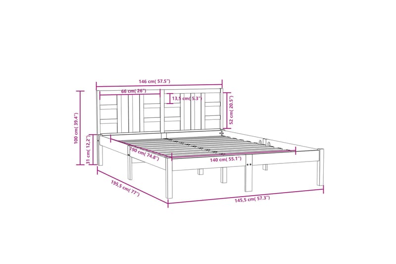 beBasic sengeramme 140x190 cm massivt træ - Brun - Sengeramme & sengestel