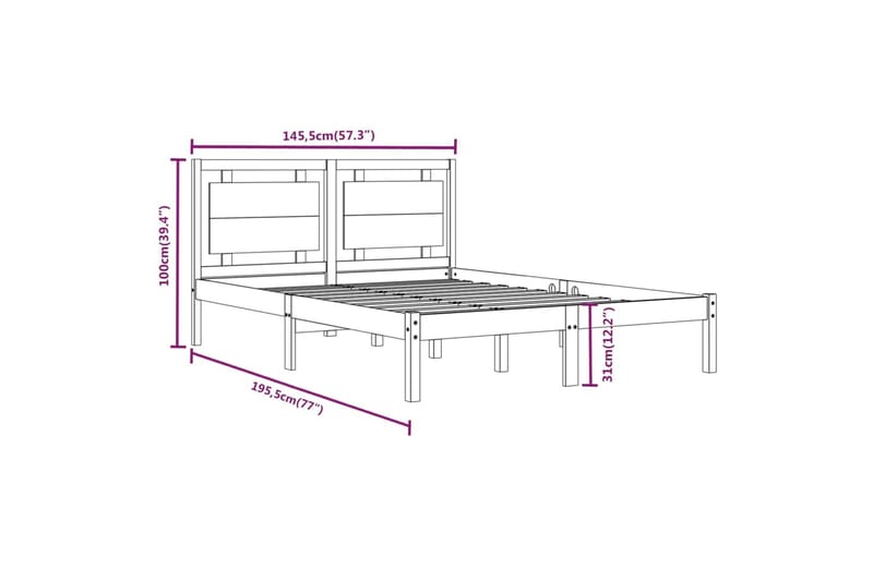 beBasic sengeramme 140x190 cm massivt træ - Brun - Møbler - Senge - Sengeramme & sengestel