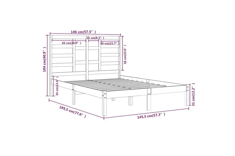 beBasic sengeramme 140x190 cm massivt træ - Brun - Møbler - Senge - Sengeramme & sengestel