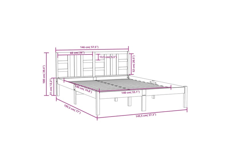 beBasic sengeramme 140x190 cm massivt træ hvid - Hvid - Sengeramme & sengestel