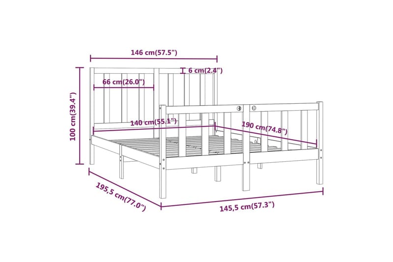 beBasic sengeramme 140x190 cm massivt træ sort - Sort - Sengeramme & sengestel