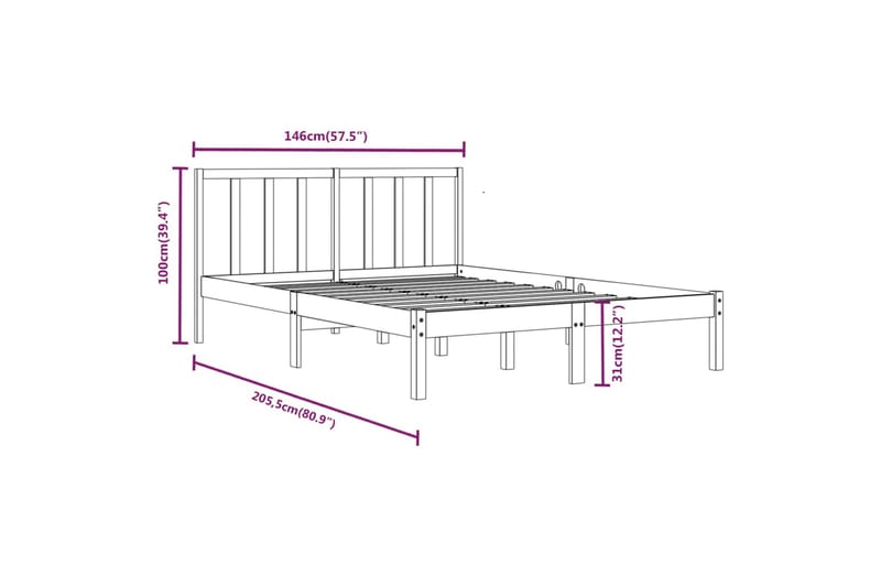 beBasic sengeramme 140x200 cm massivt fyrretræ - Brun - Møbler - Senge - Sengeramme & sengestel