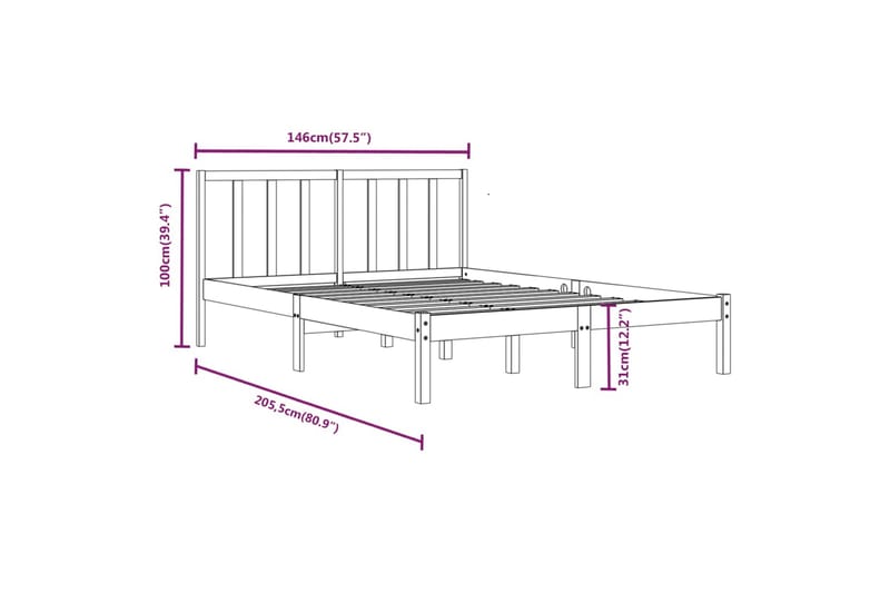 beBasic sengeramme 140x200 cm massivt fyrretræ - Brun - Sengeramme & sengestel