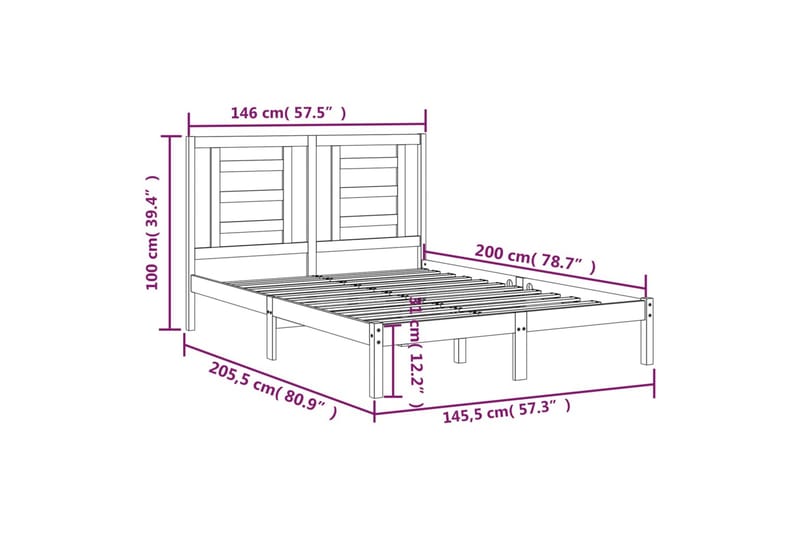 beBasic sengeramme 140x200 cm massivt fyrretræ - Brun - Sengeramme & sengestel