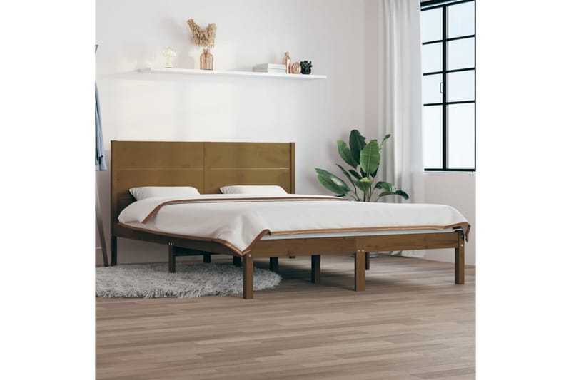 beBasic sengeramme 140x200 cm massivt fyrretræ gyldenbrun - Brun - Sengeramme & sengestel