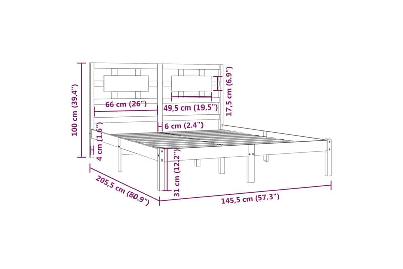 beBasic sengeramme 140x200 cm massivt fyrretræ hvid - Hvid - Møbler - Senge - Sengeramme & sengestel