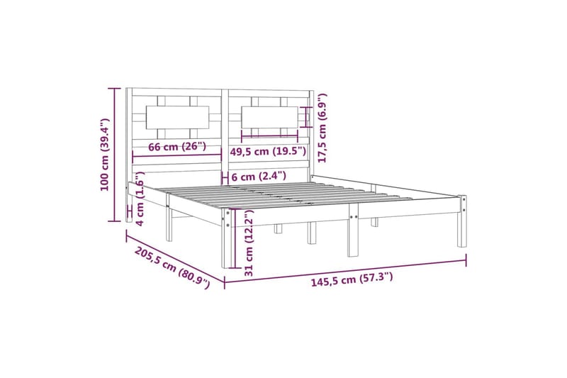 beBasic sengeramme 140x200 cm massivt fyrretræ hvid - Hvid - Sengeramme & sengestel