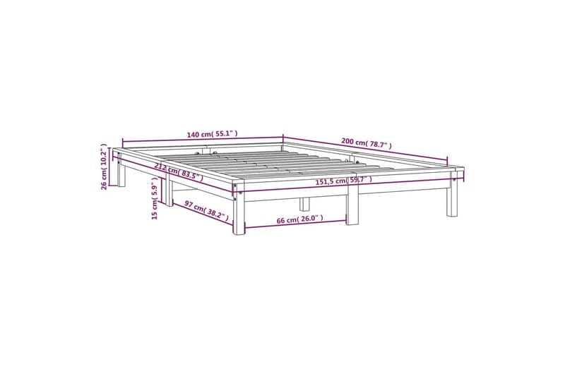 beBasic sengeramme 140x200 cm massivt fyrretræ hvid - Hvid - Sengeramme & sengestel