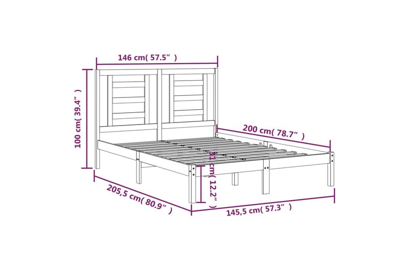 beBasic sengeramme 140x200 cm massivt fyrretræ hvid - Hvid - Møbler - Senge - Sengeramme & sengestel
