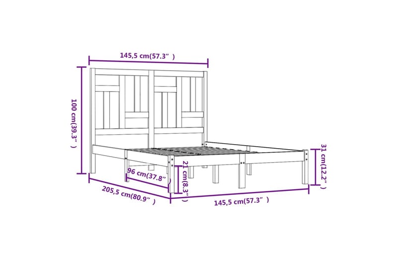 beBasic sengeramme 140x200 cm massivt fyrretræ hvid - Hvid - Møbler - Senge - Sengeramme & sengestel