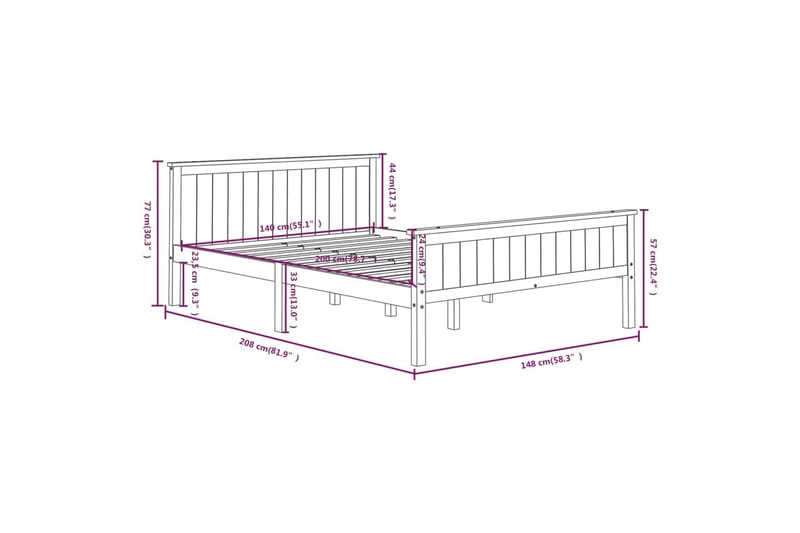 beBasic sengeramme 140x200 cm massivt fyrretræ mørkebrun - Brun - Sengeramme & sengestel