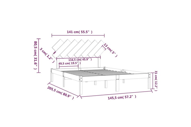 beBasic sengeramme 140x200 cm massivt træ - Brun - Sengeramme & sengestel