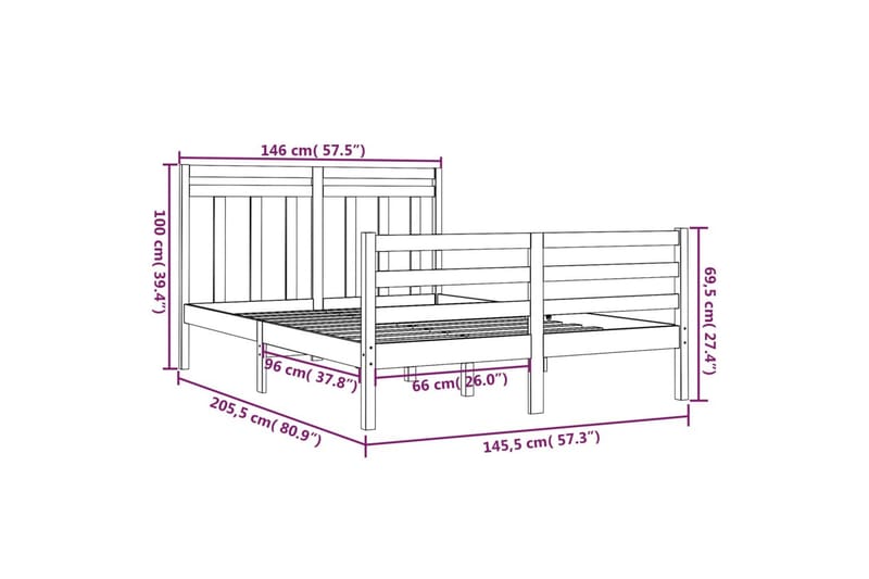 beBasic sengeramme 140x200 cm massivt træ - Brun - Møbler - Senge - Sengeramme & sengestel