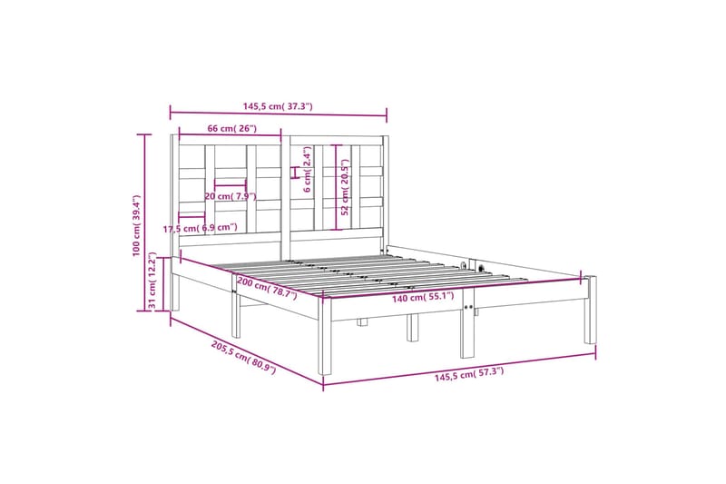 beBasic sengeramme 140x200 cm massivt træ - Brun - Sengeramme & sengestel