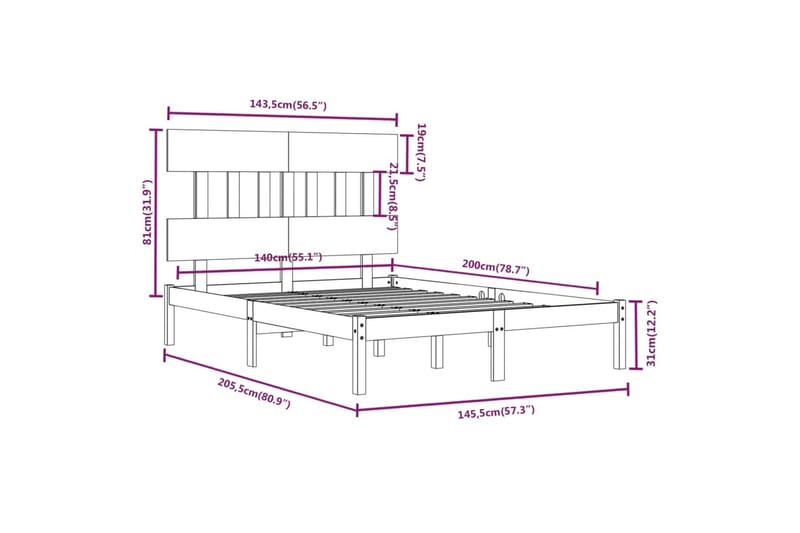 beBasic sengeramme 140x200 cm massivt træ - Brun - Sengeramme & sengestel