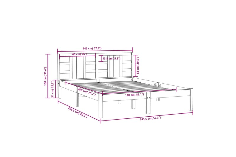 beBasic sengeramme 140x200 cm massivt træ - Brun - Møbler - Senge - Sengeramme & sengestel