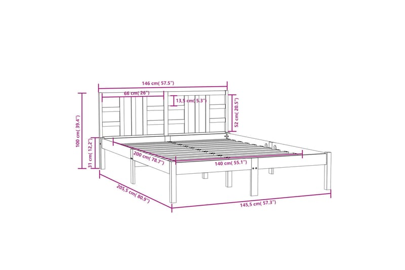 beBasic sengeramme 140x200 cm massivt træ - Brun - Sengeramme & sengestel