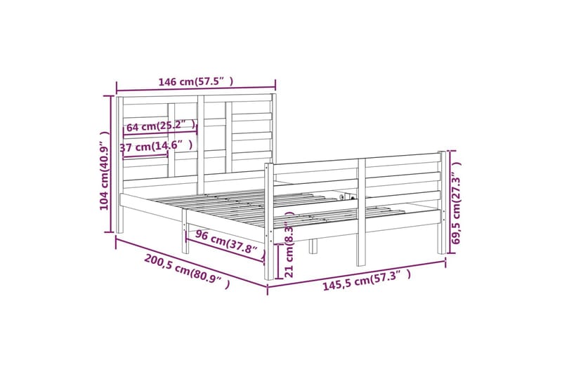 beBasic sengeramme 140x200 cm massivt træ - Brun - Sengeramme & sengestel