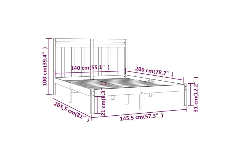 beBasic sengeramme 140x200 cm massivt træ - Brun - Møbler - Senge - Sengeramme & sengestel