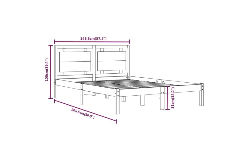 beBasic sengeramme 140x200 cm massivt træ - Brun - Møbler - Senge - Sengeramme & sengestel