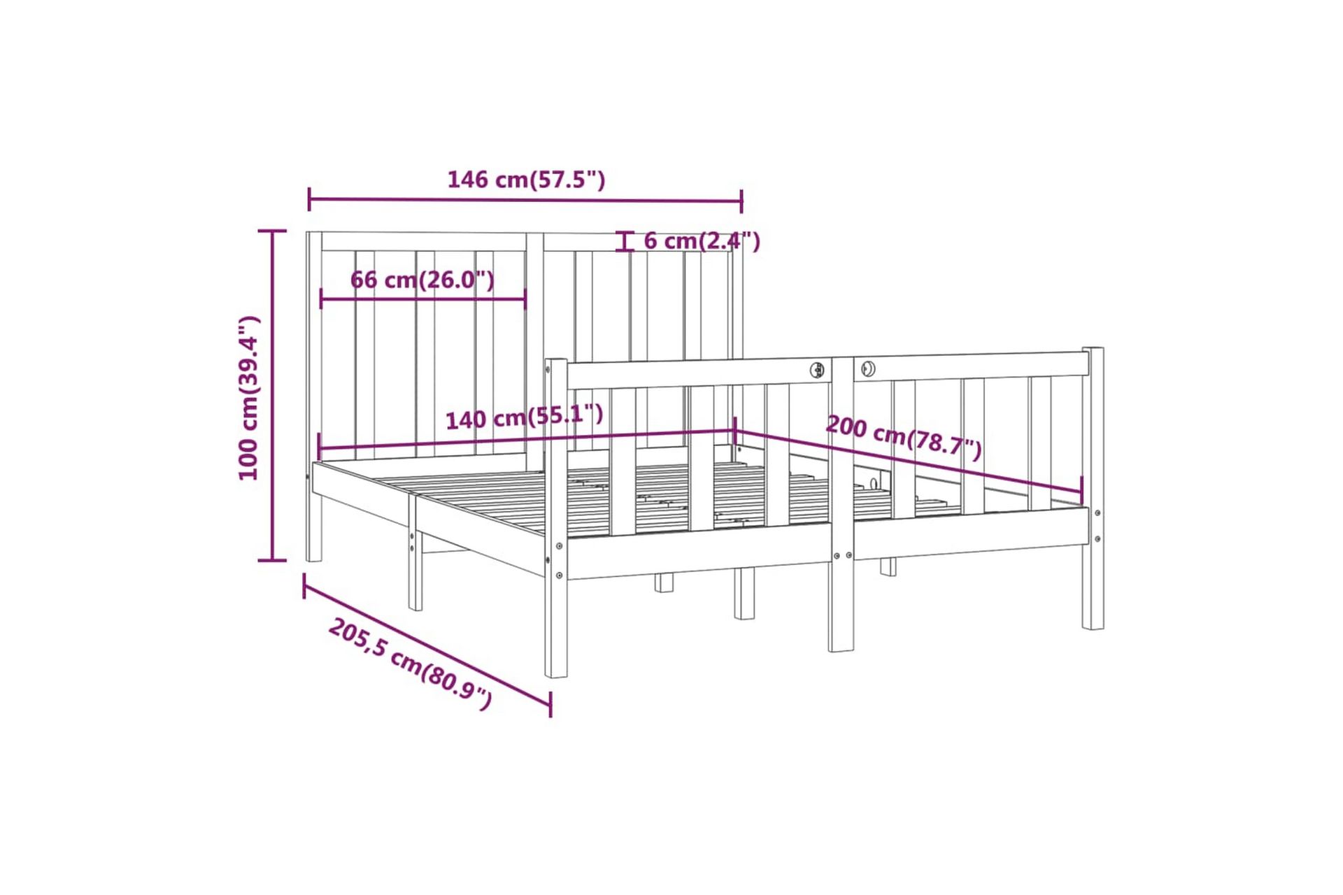 beBasic sengeramme 140x200 cm massivt træ - Brun - Møbler - Senge - Sengeramme & sengestel