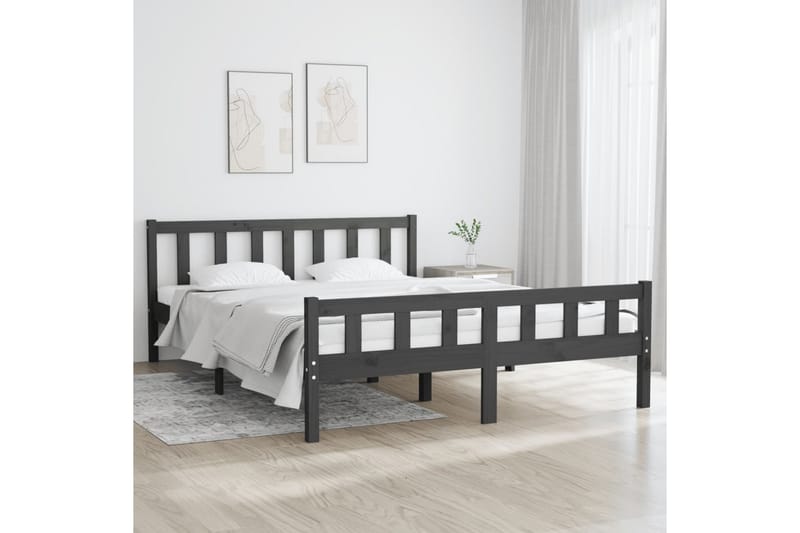 beBasic sengeramme 140x200 cm massivt træ grå - GrÃ¥ - Møbler - Senge - Sengeramme & sengestel