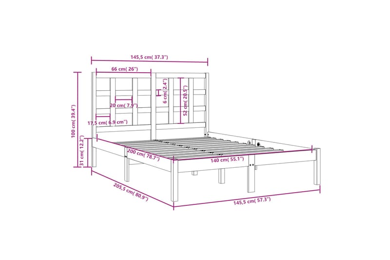 beBasic sengeramme 140x200 cm massivt træ hvid - Hvid - Sengeramme & sengestel