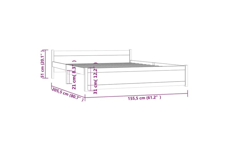 beBasic sengeramme 150x200 cm 5FT King Size massivt træ - Brun - Møbler - Senge - Sengeramme & sengestel