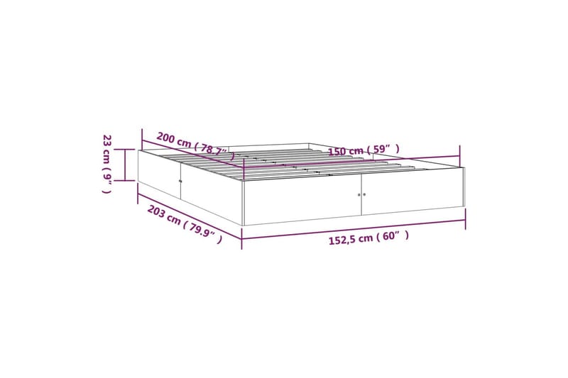 beBasic sengeramme 150x200 cm 5FT King Size massivt træ - Brun - Sengeramme & sengestel