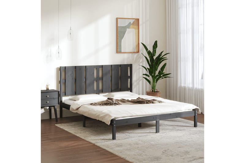 beBasic sengeramme 150x200 cm 5FT kingsize massivt træ grå - GrÃ¥ - Møbler - Senge - Sengeramme & sengestel