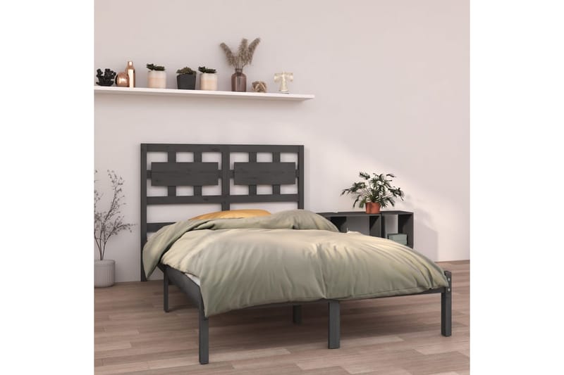 beBasic sengeramme 150x200 cm 5FT kingsize massivt træ grå - GrÃ¥ - Møbler - Senge - Sengeramme & sengestel