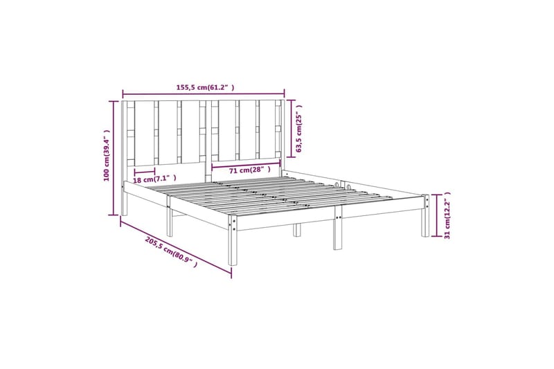 beBasic sengeramme 150x200 cm 5FT kingsize massivt træ grå - GrÃ¥ - Sengeramme & sengestel