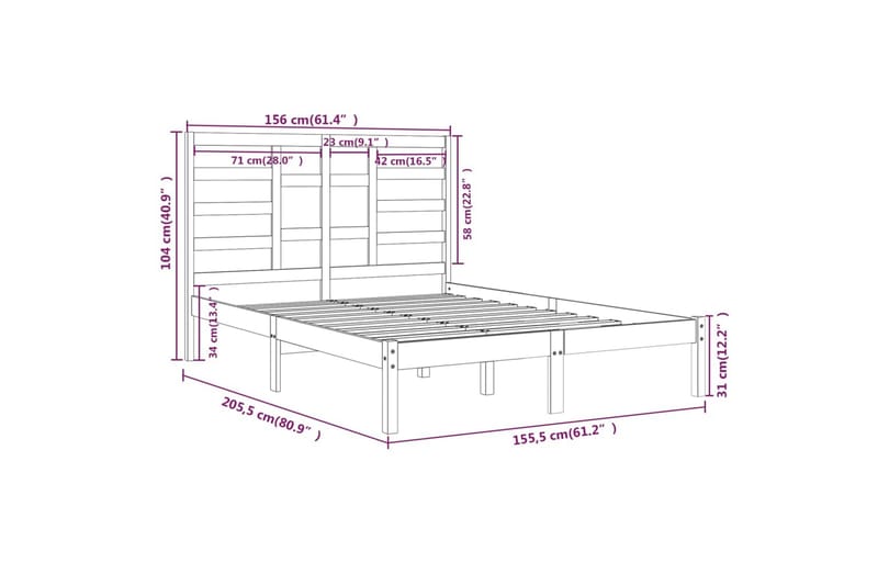 beBasic sengeramme 150x200 cm 5FT kingsize massivt træ grå - GrÃ¥ - Sengeramme & sengestel