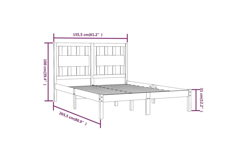 beBasic sengeramme 150x200 cm King Size massivt fyrretræ - Brun - Møbler - Senge - Sengeramme & sengestel