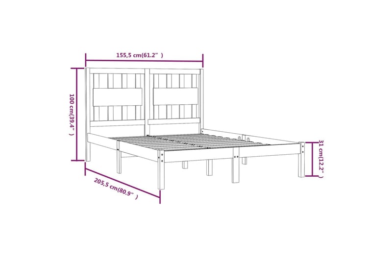 beBasic sengeramme 150x200 cm King Size massivt fyrretræ grå - GrÃ¥ - Sengeramme & sengestel