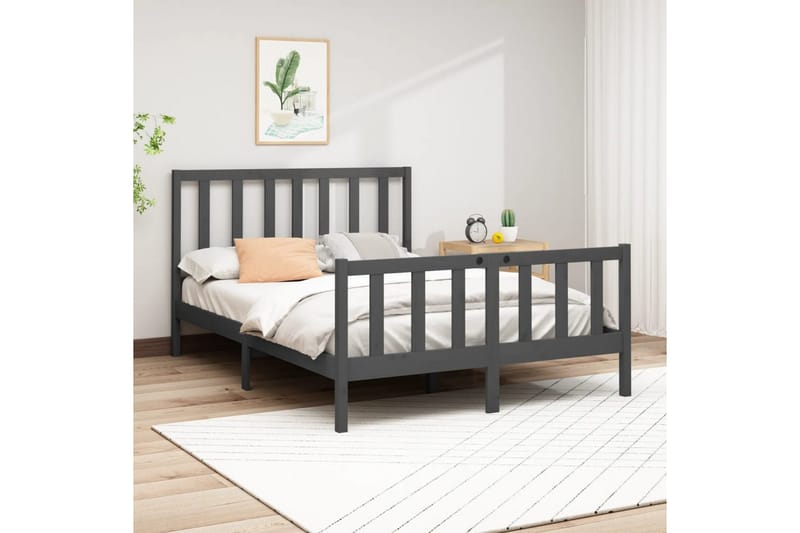 beBasic sengeramme 150x200 cm King Size massivt fyrretræ grå - GrÃ¥ - Møbler - Senge - Sengeramme & sengestel