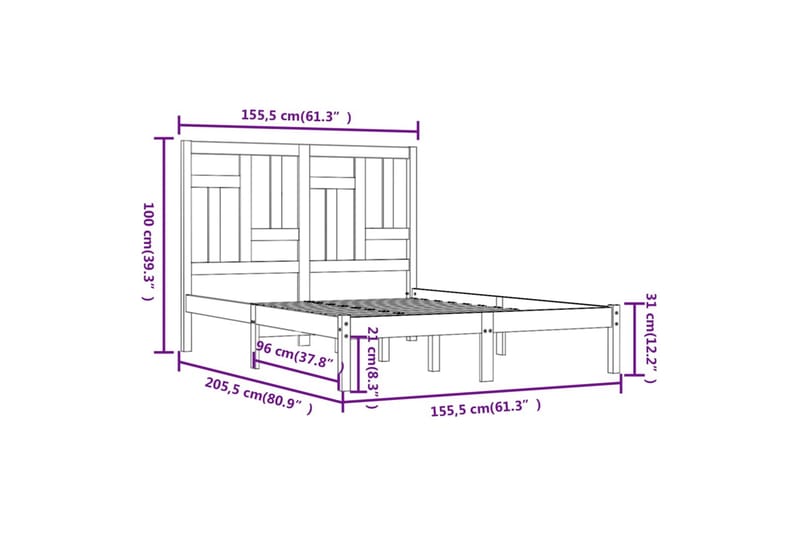 beBasic sengeramme 150x200 cm King Size massivt fyrretræ hvid - Hvid - Sengeramme & sengestel