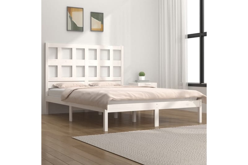 beBasic sengeramme 150x200 cm King Size massivt fyrretræ hvid - Hvid - Møbler - Senge - Sengeramme & sengestel
