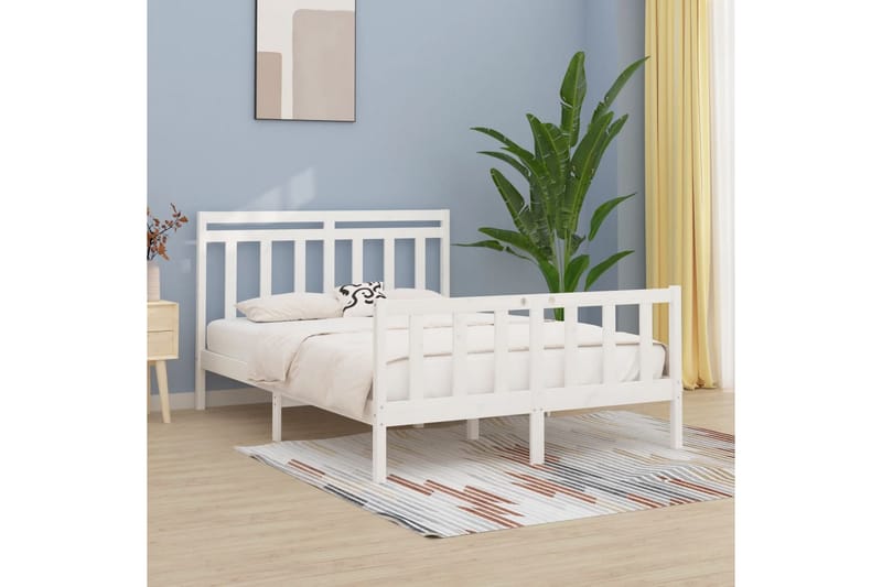 beBasic sengeramme 150x200 cm King Size massivt fyrretræ hvid - Hvid - Møbler - Senge - Sengeramme & sengestel