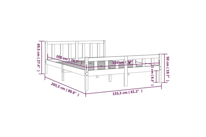 beBasic sengeramme 150x200 cm King Size massivt træ - Brun - Møbler - Senge - Sengeramme & sengestel