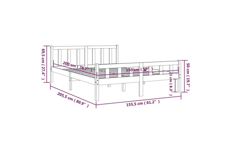 beBasic sengeramme 150x200 cm King Size massivt træ - Brun - Sengeramme & sengestel