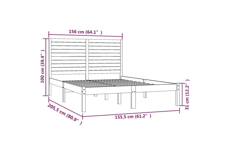 beBasic sengeramme 150x200 cm King Size massivt træ - Brun - Sengeramme & sengestel