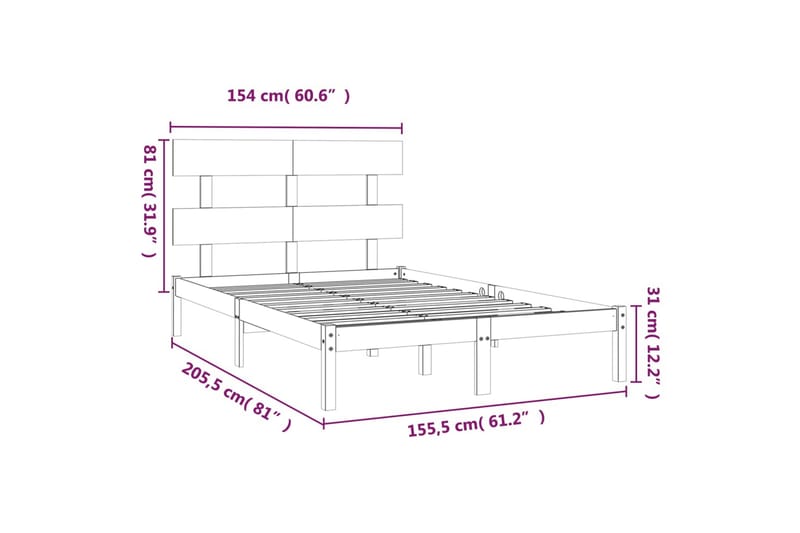 beBasic sengeramme 150x200 cm King Size massivt træ - Brun - Møbler - Senge - Sengeramme & sengestel