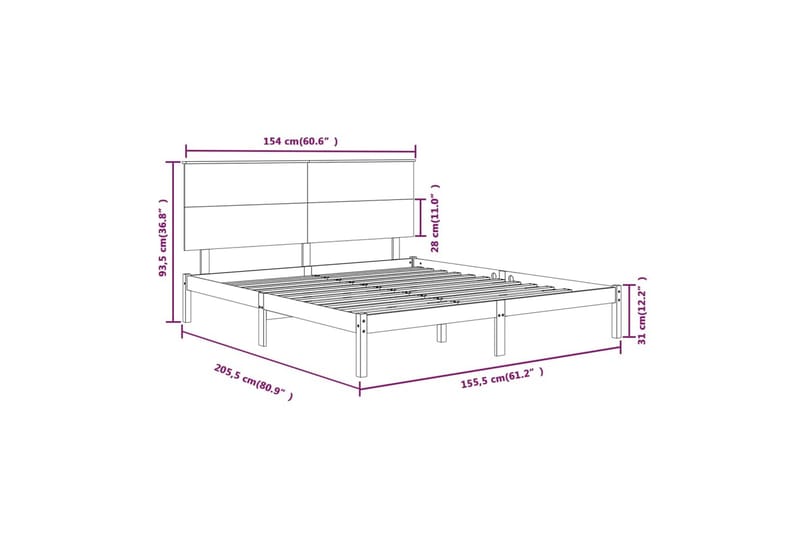 beBasic sengeramme 150x200 cm King Size massivt træ - Brun - Møbler - Senge - Sengeramme & sengestel