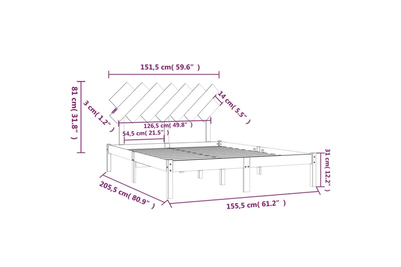 beBasic sengeramme 150x200 cm King Size massivt træ - Brun - Møbler - Senge - Sengeramme & sengestel